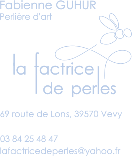 logo et coordonnées de la factrice de perles